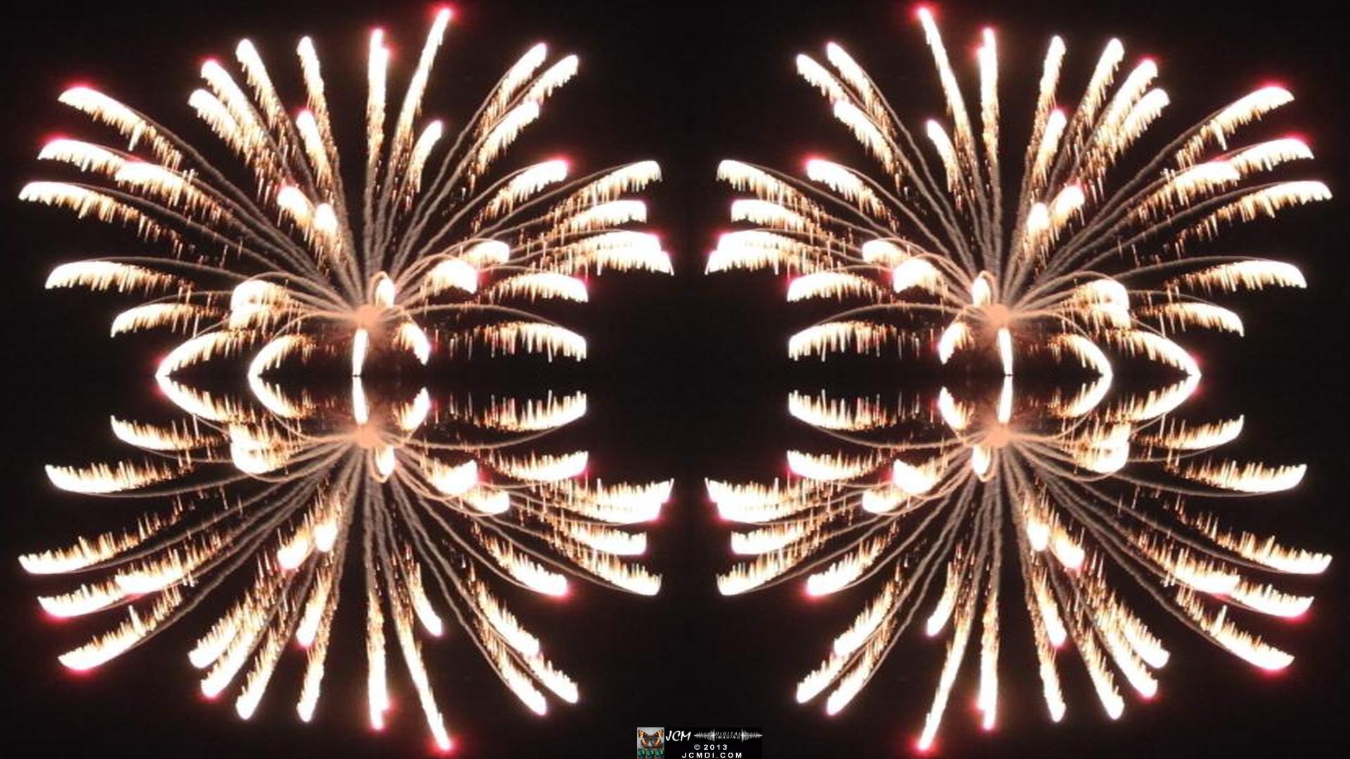 Quadroscopic art made from a digital image of fireworks taken in Castaic, California.
